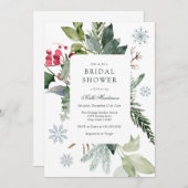 冬の雪と常緑ブライダルシャワー 招待状 (正面/裏面)