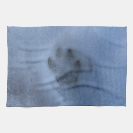 冬の雪にワイルドグレーウルフポープリント キッチンタオル (横)