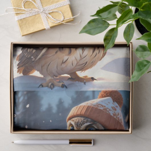冬の雪に愛らしいフクロウ – Decompage - 薄葉紙 (ギフト)