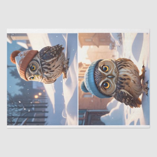 冬の雪に愛らしいフクロウ – Decompage - 薄葉紙 (正面)