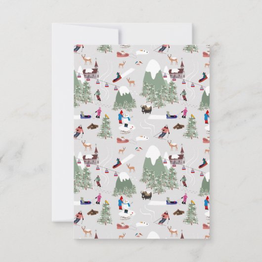 冬の雪に覆われたスキー場の山の斜面の風景 ノートカード (裏面)