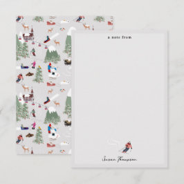 冬の雪に覆われたスキー場の山の斜面の風景 ノートカード