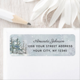 冬の雪に覆われたモミの木 ラベル