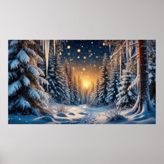 冬の雪に覆われた森 ❄️ 黄金の光 ✨ 祝祭のぬくもり ポスター (正面)