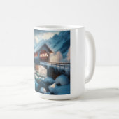 冬の雪に覆われた橋と川 コーヒーマグカップ (正面右)