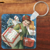 冬の雪に贈り物を贈るヴィンテージクリスマス キーホルダー (裏面)