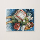 冬の雪に贈り物を贈るヴィンテージクリスマス ジグソーパズル (横)