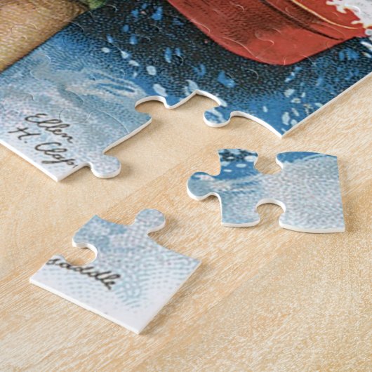 冬の雪に贈り物を贈るヴィンテージクリスマス ジグソーパズル (側面)