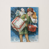 冬の雪に贈り物を贈るヴィンテージクリスマス ジグソーパズル (縦)