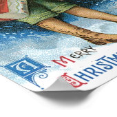 冬の雪に贈り物を贈るヴィンテージクリスマス ポスター (角)