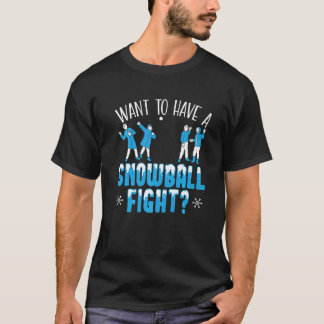 冬の雪に雪だるま戦いを望む Tシャツ
