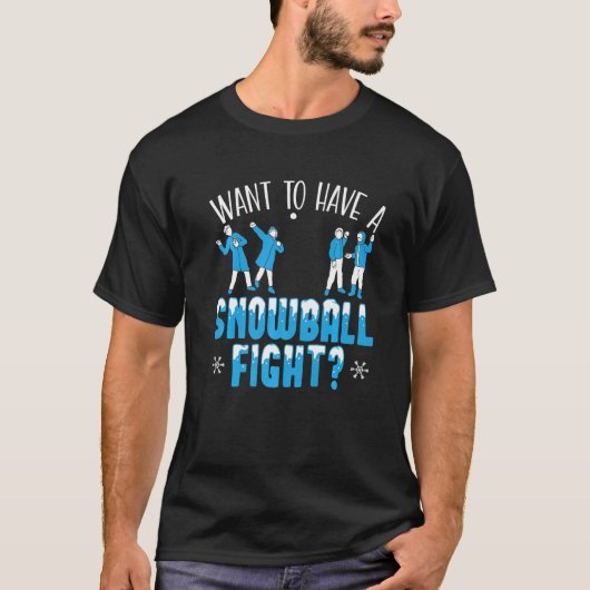 冬の雪に雪だるま戦いを望む Tシャツ (正面)
