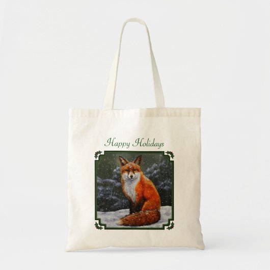 冬の雪のかわいい赤キツネ トートバッグ (正面)