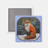 冬の雪のかわいい赤キツネ マグネット (正面/裏面)
