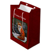 冬の雪のかわいい赤キツネ ミディアムペーパーバッグ (正面アングル)