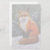 冬の雪のかわいい赤キツネ 便箋 (正面/裏面)
