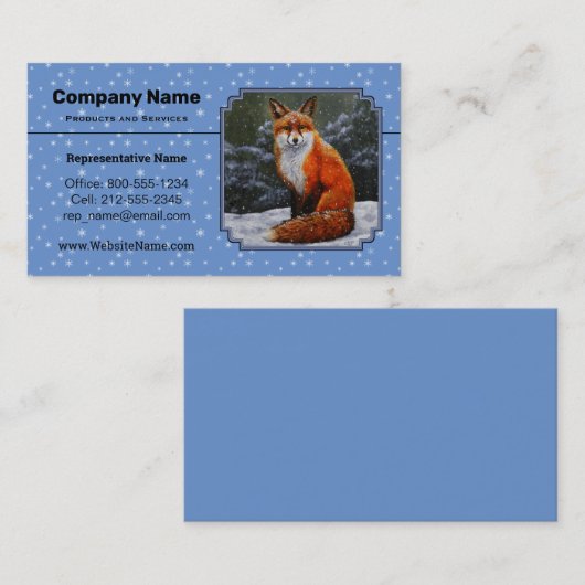 冬の雪のかわいい赤キツネ 名刺 (正面/裏面)