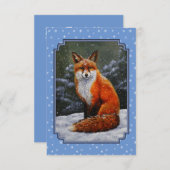 冬の雪のかわいい赤キツネ 招待状 (正面/裏面)