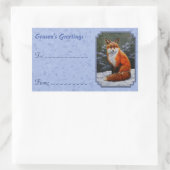 冬の雪のかわいい赤キツネ 長方形シール (バッグ)