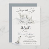 冬の雪のアルティックホワイトキツネベビーシャワー 招待状 (正面/裏面)