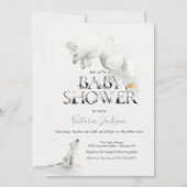 冬の雪のアルティックホワイトキツネベビーシャワー 招待状 (正面)
