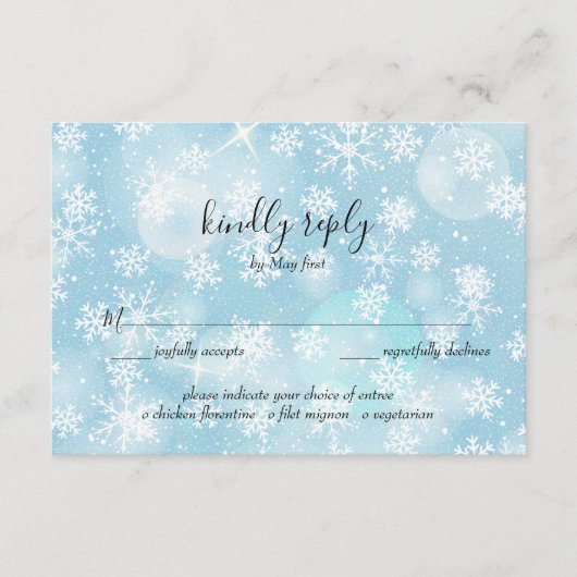冬の雪のウェディング RSVP カード (正面)