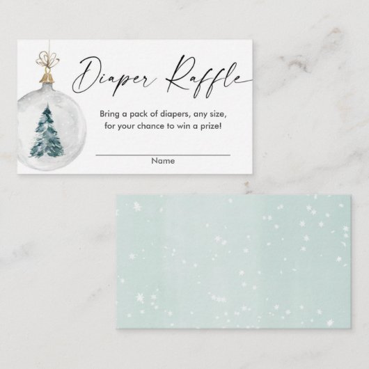 冬の雪のオーナメント赤ちゃんシャワーおむつラッフル エンクロージャーカード (正面/裏面)