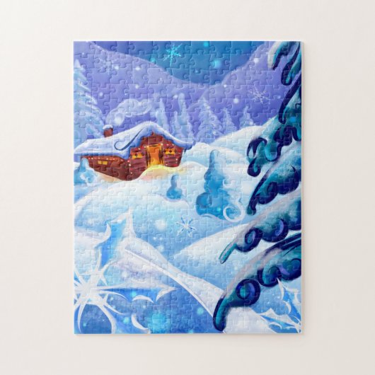冬の雪のキャビン風景アートジグソーパズル ジグソーパズル (縦)