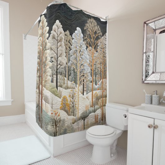 冬の雪のキルトシャワーカーテン シャワーカーテン (インサイチュ)