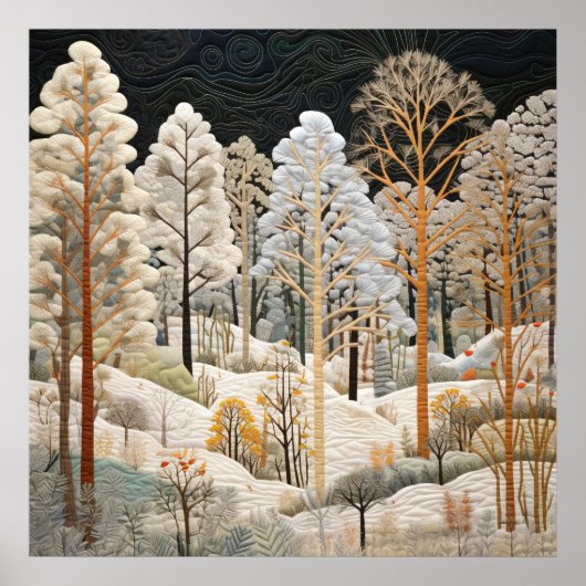 冬の雪のキルトポスター ポスター (正面)