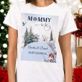冬の雪のクマの鳥のマタニティベビーシャワー Tシャツ