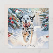 冬の雪のクリスマスにダルマモダンス犬 シーズンカード (正面/裏面)