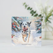 冬の雪のクリスマスにダルマモダンス犬 シーズンカード (スタンド正面)