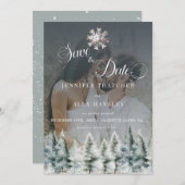 冬の雪のクリスマスウェディング日付を保存 招待状 (正面/裏面)