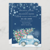 冬の雪のクリスマスカー結婚ズ 招待状 (正面/裏面)