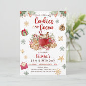 冬の雪のクリスマスクッキーとココア誕生日 招待状 (スタンド正面)