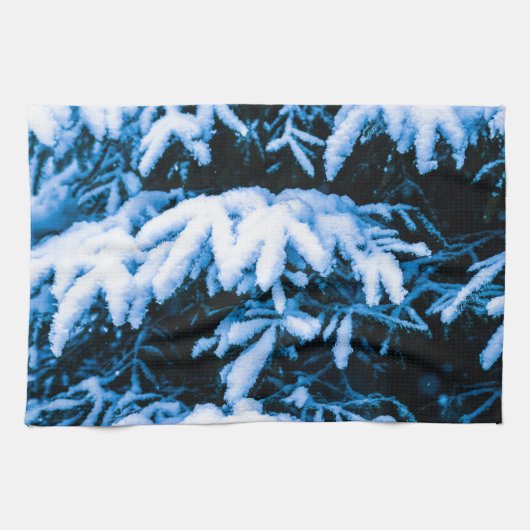 冬の雪のクリスマスツリー キッチンタオル (横)