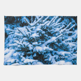 冬の雪のクリスマスツリー キッチンタオル
