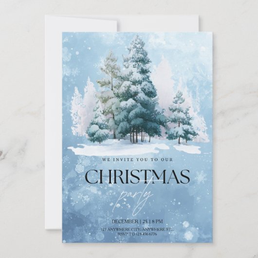 冬の雪のクリスマスパーティーのご招待 招待状 (正面)