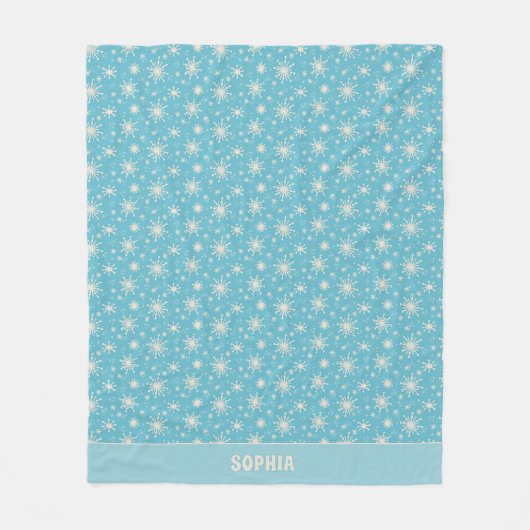 冬の雪のクリスマスホリディネームかわいい フリースブランケット (正面)