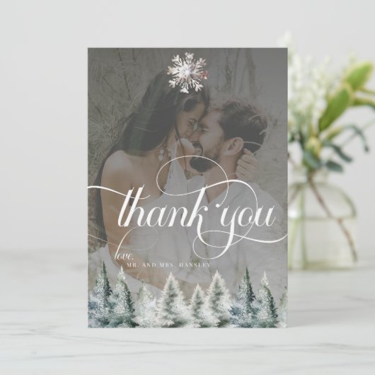 冬の雪のクリスマス結婚の サンキューカード (スタンド正面)