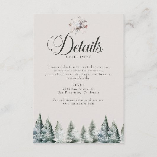 冬の雪のクリスマス結婚詳細 エンクロージャーカード (正面)