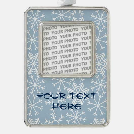 冬の雪のシームレスなパターン+アイディア シルバープレートフレームオーナメント (正面)