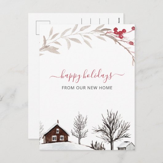 冬の雪のシーン新しいホームウェーブホリデーカードを移動 シーズンポストカード (正面/裏面)