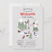 冬の雪のスキー場の誕生日 招待状 (正面)