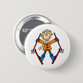 冬の雪のスキー 缶バッジ (正面&裏面)