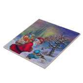 冬の雪のセラのおもちゃと子供を持つサンタ タイル (側面)