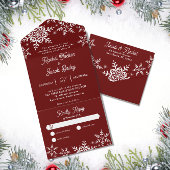 冬の雪のダークレッド結婚クリスマス オールインワン招待状