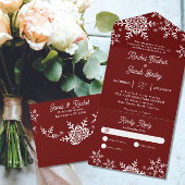 冬の雪のダークレッド結婚クリスマス オールインワン招待状