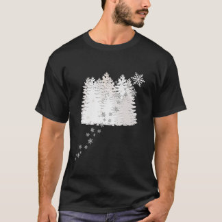 冬の雪のデザインパインツリーズアンドスノーフレーク Tシャツ